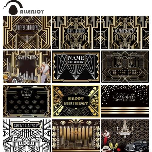 Allenjoy Great Gatsby Backdrop Child Birthday Party Custom Photophone Wallpaper Baby Shower Black Golden Line Photo Background