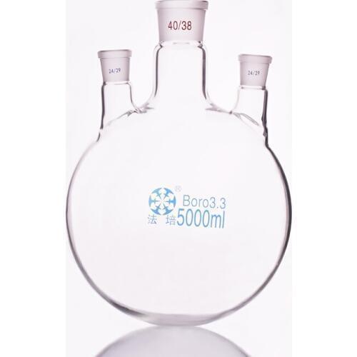 Three-necked flask straight shape,with three necks standard ground mouth,Capacity 5000ml,Middle joint 40/38,lateral joint 24/29