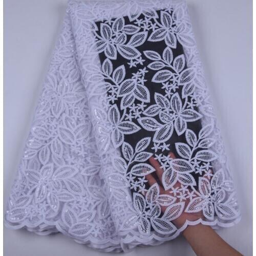 Complex Soft Pure White Milk Silk Lace Fabrics Latest French Smooth Skin Mesh Milk Silk With Sequins For Tailor Clothes F1715