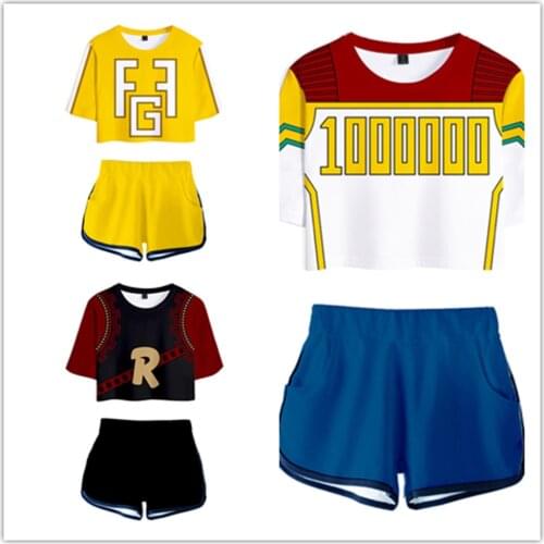 My Hero Academia Kirishima Eijiro Cosplay Costume Crop Top Shorts Two Piece Sets