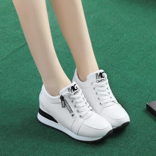XJRHXJR Summer Woman Platform Shoes 6cm Hidden Heel Casual Shoes Women Height Increasing White Sneakers Female Wedge Sneakers