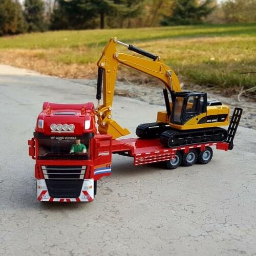 Diecast 1/50 Semi-trailer Flatbed Trailer Transporter Model Forklift Excavator Road Roller Collection Ornament Toys for Boys