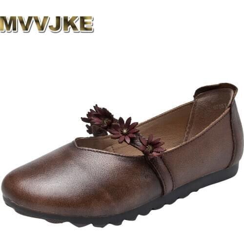 MVVJKEVintage Artistic Flat Shoes Genuine Leather Comfortable Spring Summer Casual Women Flats New Women Elegant Shoes