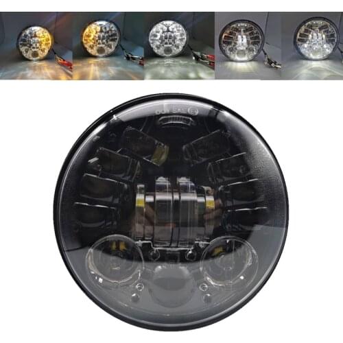 5.75'' LED Motorcycle Headlight for Harley Sportsters XG XR VRSCD Dyna 5 3/4 Projector DRL Black Round Headlamp Amber Turn Light