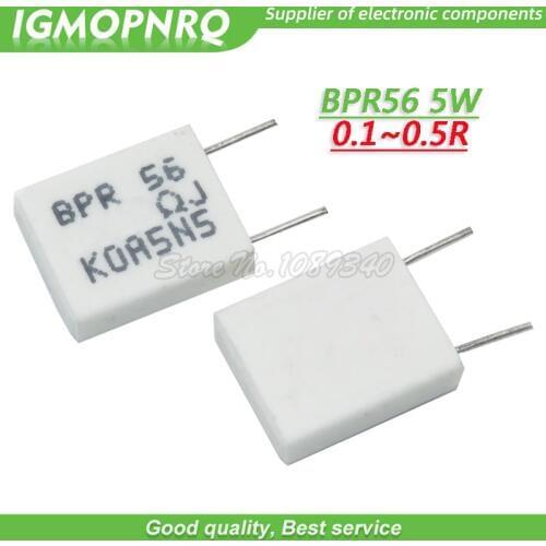 100pcs BPR56 5W 0.1R 0.15R 0.22R 0.25R 0.33R 0.5R Non-inductive Ceramic Cement Resistor 0.1 0.15 0.22 0.25 0.33 0.5 ohm