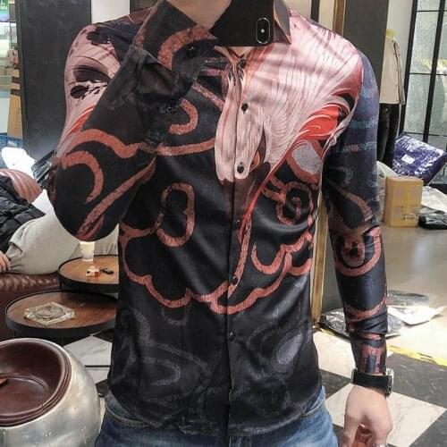 Newest fashion design print shirt men dress shirt men korean style mens slim shirt flower shirt men 2021 spring high quality