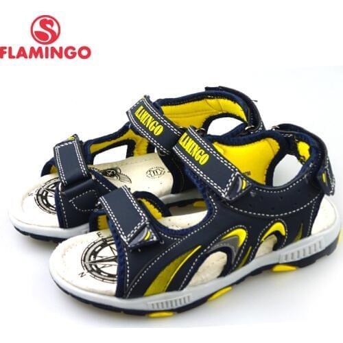 FLAMINGO New Mixed Color Spring& Summer Hook& Loop Casual Sandals Leather Insole Outdoor Shoe for boy 81S-HL-0790