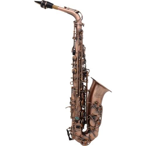 Professional Red Bronze Bend Eb E-flat Alto Saxophone Sax Abalone Shell Key Carve Pattern with Case Gloves Cleaning Cloth Straps