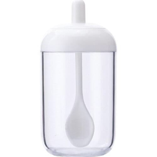 Transparent Spice Jar Seasoning Bottle Container Condiment Salt Storage Spoon