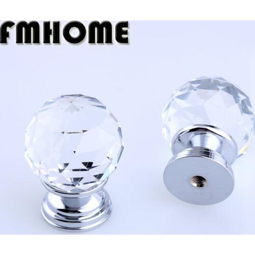 31mm Mdern simple fashion glass crystal drawer tv table knobs pulls diamond head silver chrome kitchen cabinet cupboard handles