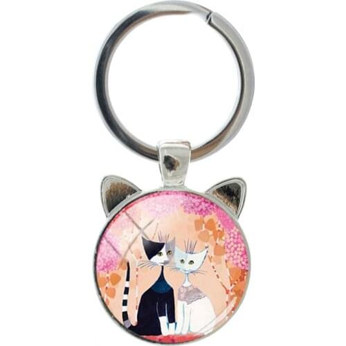TAFREE Cat Image Interesting Shape Novelty Handmade Silver-plated Cat Ear Keychain Men And Women Accessories Jewelry