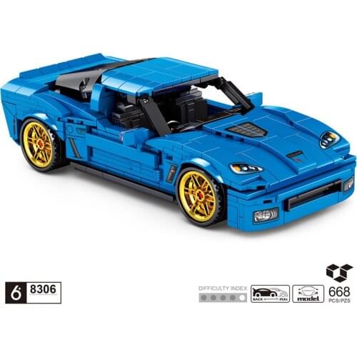 Technical Muscle car building block Chevrolets model Corvettes z06 Pull back vehicle assembly bricks toy collection for gift