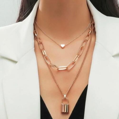 Tocona New Fashion Lock Pendant Necklace for Women Charms Heart Multi-layer Geometric Party Jewelry Accessories Collar 17187