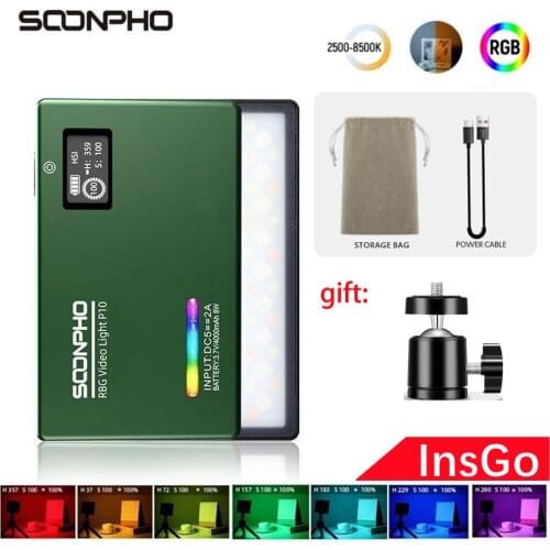 SOONPHO P10 2500K-8500K RGB LED Video Light CRI 97 Fill Light Built-in 4000mAH Battery Photographic Lighting for Shooting Studio