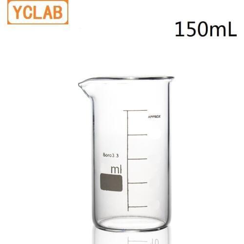 YCLAB 150mL Beaker Tall Form Borosilicate 3.3 Glass with Graduation and Spout Measuring Cup Laboratory Chemistry Equipment