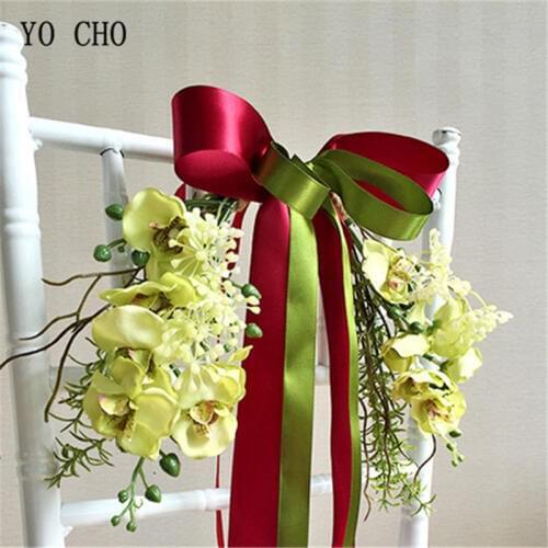 YO CHO creative silk flower valentines day gift Butterfly Orchid Chair back handmade DIY wedding decoration Sisters Bouquet