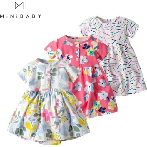 2021 summer Fashion girl baby clothing newborn - 2 y infant dress brand print flower jumpsuit dress cotton summer baby dresses