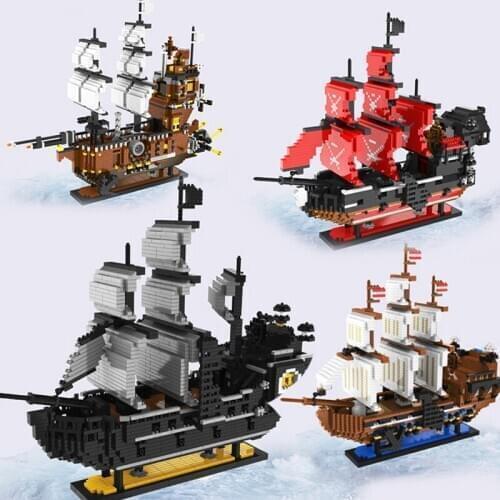 3196pcs+ Pirate Ship Building Block Caribbean Queen Annes Revenge Diamond Brick Black Pearl Sea Cow 53cm High Mirco Block Toys