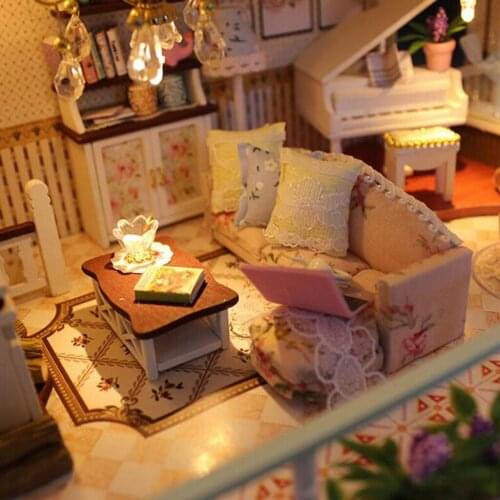 3D DIY Miniature Wooden Doll House with Music Box LED Lights Gift Set