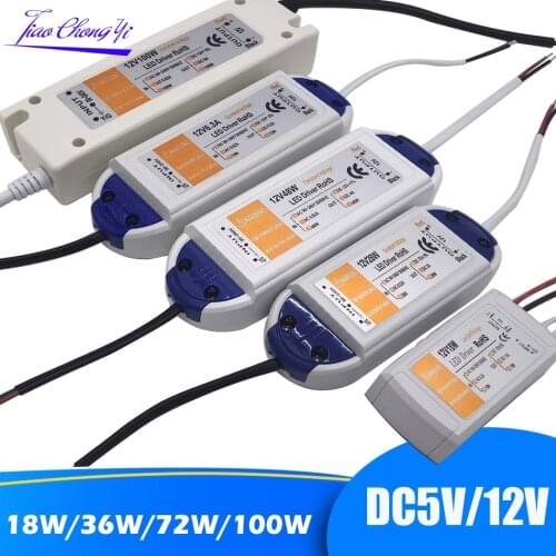 5V 12V Power Supply Adapter 110V 220V to 12V/5V Lighting Transformer 100W 72W 60W 48W 28W 18W Source LED Driver for LED Strip