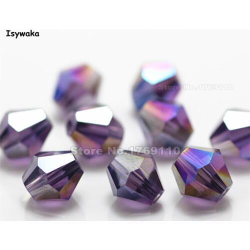 Isywaka 38pcs Purple AB Color 8mm Bicone Austria Crystal Beads charm Glass Beads Loose Spacer Bead for DIY Jewelry Making