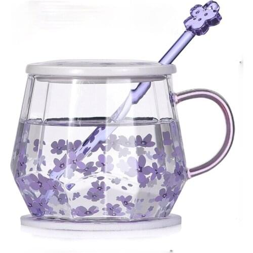 Cherry Blossom Cup Heat Resistant Glass Lady Fresh Lovely Water Cup Coffee Cup Girl Office INS Scented Tea Cup Cute Water Bottle