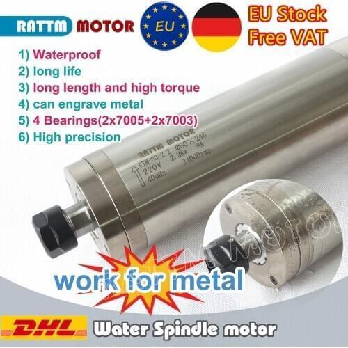 【EU Free Tax】CNC Router Waterproof 2.2KW 220V Water Cooled Spindle Motor ER20 400Hz 24000RPM 80x246mm Metal Engraving Carving