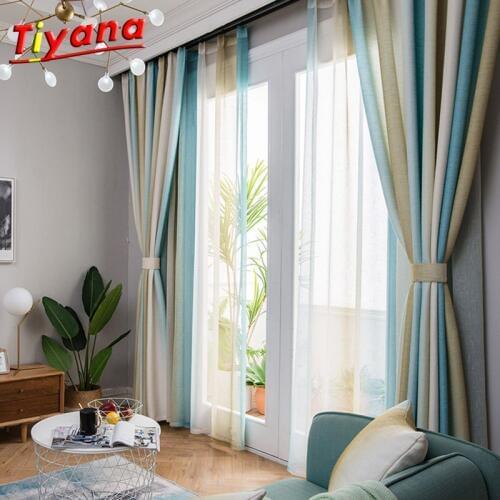 Gradient Color Stripes High Shade Curtains Living Room Bedroom Kitchen Curtains Tulle Custom Mediterranean Style Home Decor *30