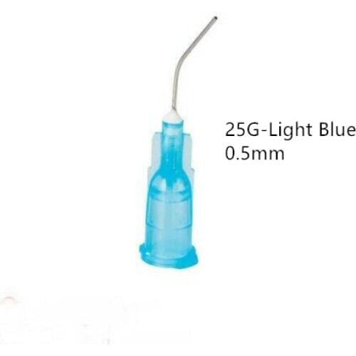 25G Dental Bent Irrigation Needle Syringe Tips Flow Resin Etch Delivery Dispensing Light Blue 0.5MM