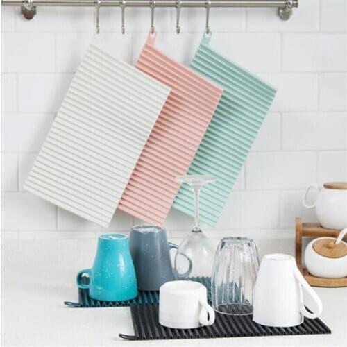 Insulation Waterproof Placemat Non-slip Drain Drying Flume Draining Mat Creative Foldable Coasters Drain Pad Kitchen Accessories