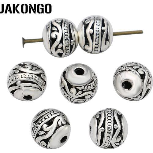 JAKONGO Wave Spacer Beads Antique Silver Plated Hollow Loose Beads for Jewelry Making Bracelet Jewelry Accessories 8mm 10pcs
