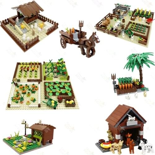 Farms Animals Pig Farm Chicken Coop Cow Ranch Trees Plants Building Blocks MOC Compatible Classic Bricks Toys For Children Gifts