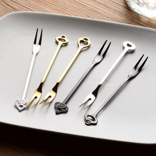 304 Stainless Steel Creative Fruit Fork1pcs Dessert Fork Japanese and Korean Style Gold-plated Fruit Fork Food Picks for Kids