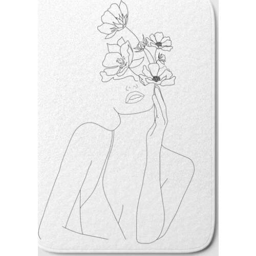 HOT Bathroom Rugs Minimal Line Art Woman with Flowers Bath Mat Flannel Absorbent Non Slip Doormat for Entrance Door