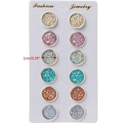 6 Pairs Stainless Steel Shiny Austrian Crystal Round Stud Earrings Set Jewelry