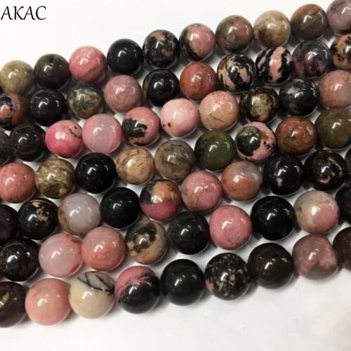 AKAC natural black pink rhodonite stone beads 6/8/10mm for jewelry diy making wholesale