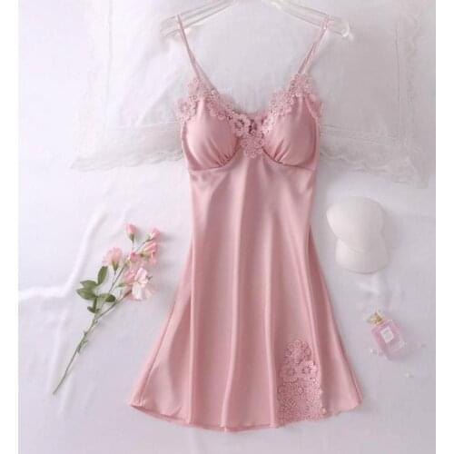 Sexy Lady Satin Sleeveless Nightdress Sleepshirt Lace Backless Strap Nightgown Nighty Gown Summer Home Wear Sleep Sleepwear