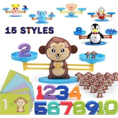NEW 15 Styles Montessori Math Match Toy Monkey Cow Balancing Scale Preschool Number Balance Baby Educational Board Game Gift
