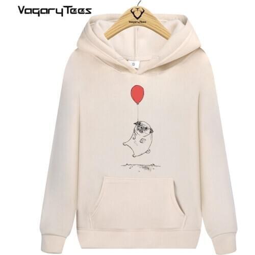 New fashion bulldog-red balloon print Pullover Sweatshirts Hoodies Cute Dog design casual Hipster cool Tops Mens Hoodie Male