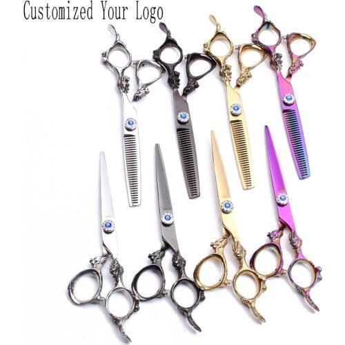 5.5" 6" 440C Engraving Logo Dogs Clippers Grooming Scissors Straight Scissors Thinninng Shears Pet Shears Animal Scissors C9004