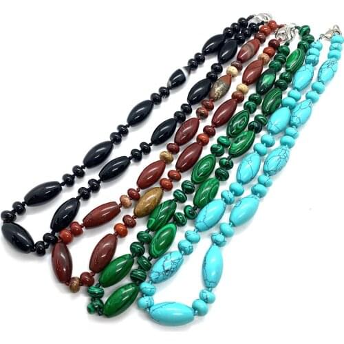 Natural Stone Necklace Rice Bead Abacus Bead Semi-precious Stone Turquoise Topaz White Crystal Mineral Gem Pendant Necklace