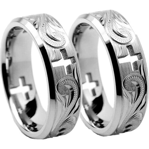 Stainless Steel Couple Cross Rings Silver Color Supernatural Cross Womens Mens Ring Engagement Wedding Gift Fashion Jewelry