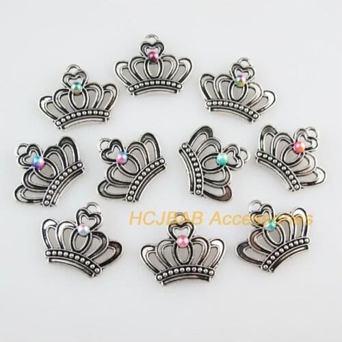 20 New Emperor Crown Charms Mixed Acrylic Pendants Tibetan Silver Tone 18x22mm