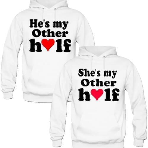 Casual Pullovers Gift Hes My Other Half Shes My Other Half Printed Couple Hoodies Women Men Sweatshirt Lovers Couples Hoodies