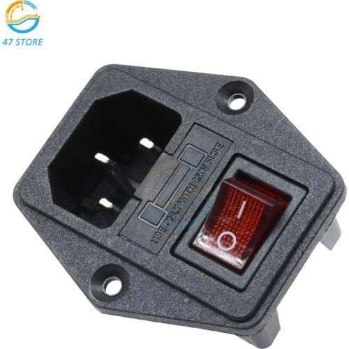 AC 250V 10A Black Red 3-Pin Terminal Power Socket with Fuse Holder Rocker Switch 3pin 3p 3 pin 3 Terminal