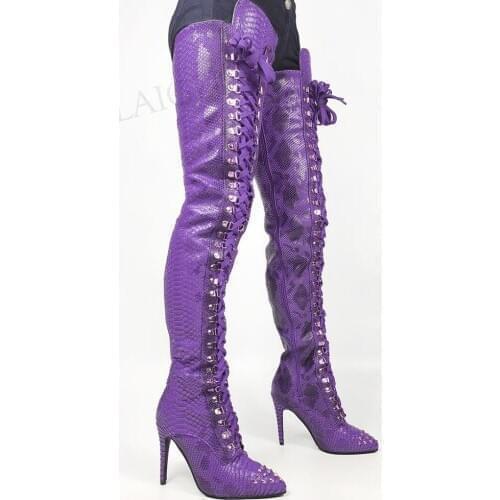 SEIIHEM SUPER Women Over Knee Boots Pointy Toe High High Side Zip Boots Thigh High Shoes Woman Female Unisex Big Size 42 44 47