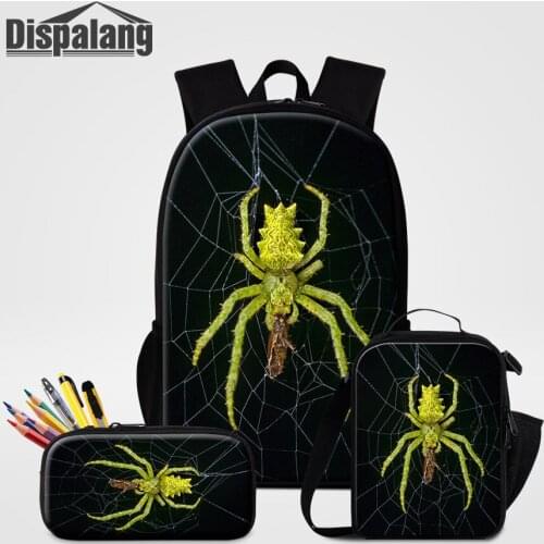 Spider Mantis Animal School Bag With Penbox Food Lunchbox Sublimation Printed 3pcs Backpack For Children Custom Logo Pencil Case