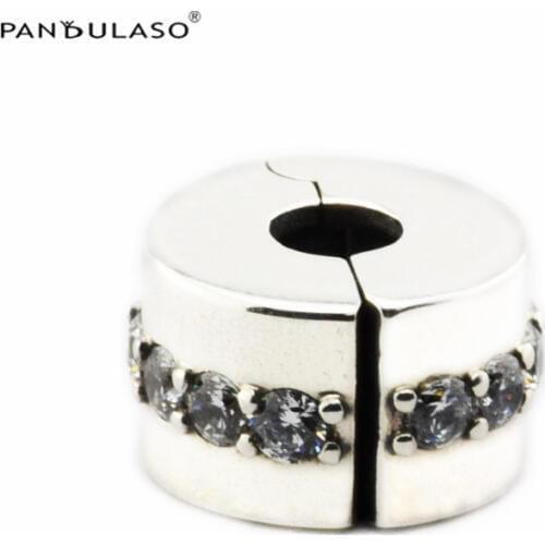 Shining Clear CZ Clip Authentic 925 Silver Jewelry Fits Original Bracelets for Woman DIY Fashion Beads & Charms