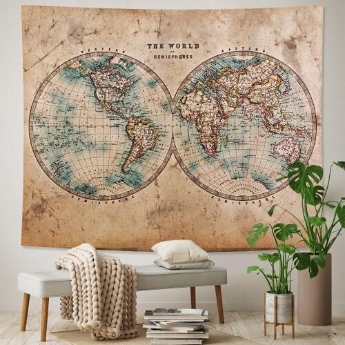 Medieval Yellow Map Home Decor Tapestry Psychedelic Scene Hippie Bohemian Decor Yoga Mat Background Cloth Tapestry