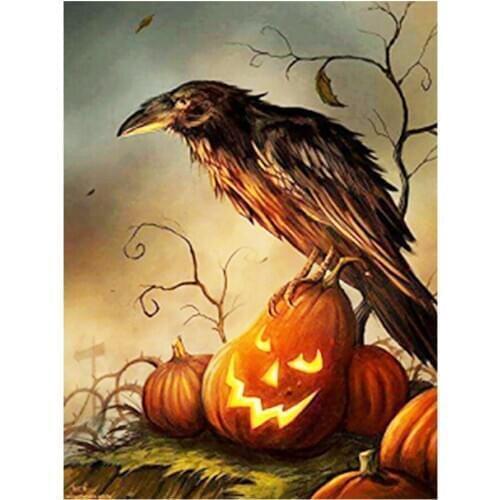 Twilight Crow Pumpkin Diamond Painting Round Full Drill Nouveaute DIY Mosaic Embroidery 5D Cross Stitch Halloween Animal Pattern